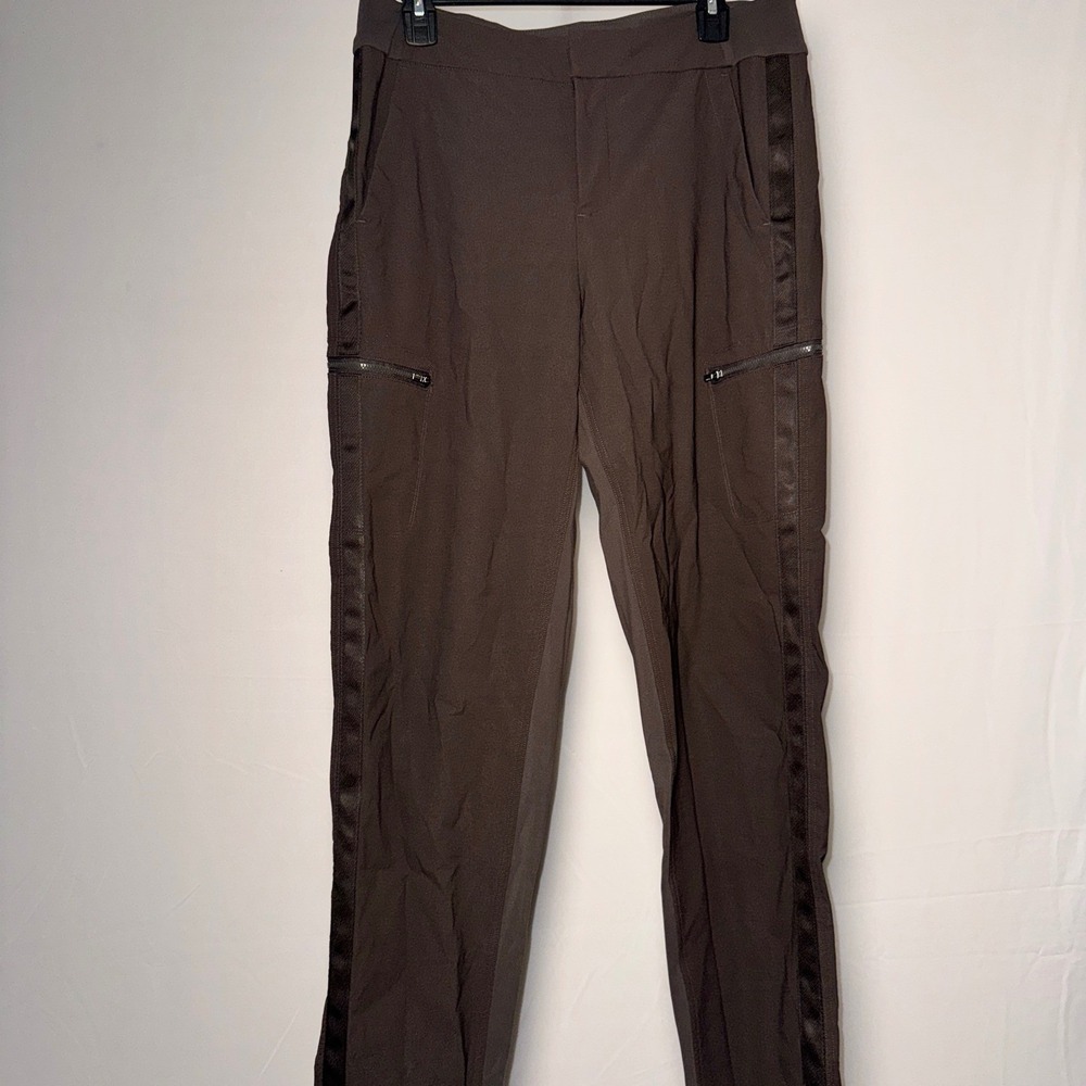 Athleta Wander Hybrid Pant 12T Tall Brown Cargo Satin Stripe Stretch Travel Pant